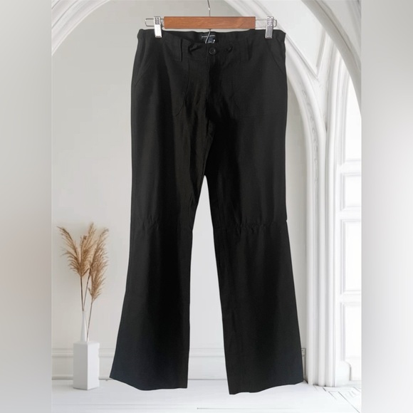 Zara Flared Trousers Outfitters Ladies Linen Blend Black Boot Cut Pants Small - Picture 1 of 9